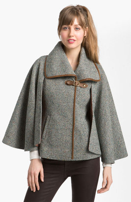 GUESS Leather Trim Tweed Cape