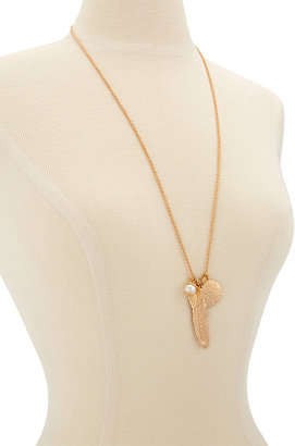 Forever 21 Feather & Faux Pearl Charm Necklace