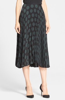 Theory 'Zeyn' Dot Print Pleated Silk Midi Skirt