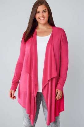 Yours Clothing Hot Pink Fine Knit Waterfall Cardigan