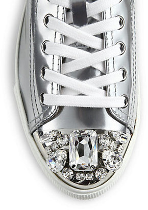 Miu Miu Swarovski Crystal Cap-Toe Patent Leather Sneakers