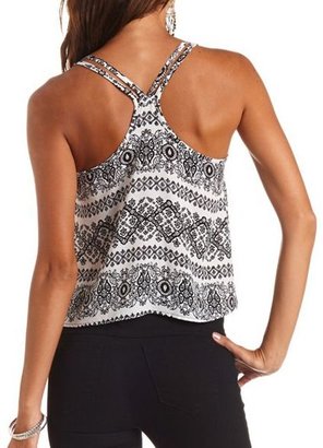 Charlotte Russe Printed Beaded Strappy Swing Tank Top