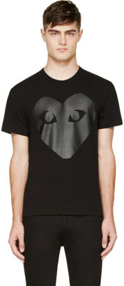 Comme des Garcons Play Black and Carbon Glossy Heart Logo T-Shirt