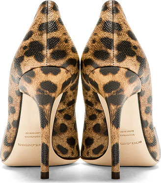 Dolce & Gabbana Tan Grained Leather Leopard Print Pump