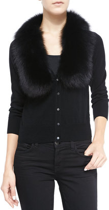 Milly Fur-Collar Knit Cardigan