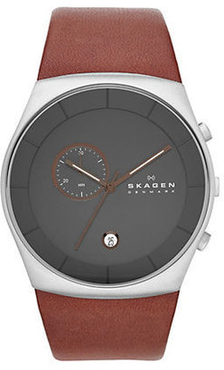 Skagen Men's Silver-Tone & Leather Chronograph Watch