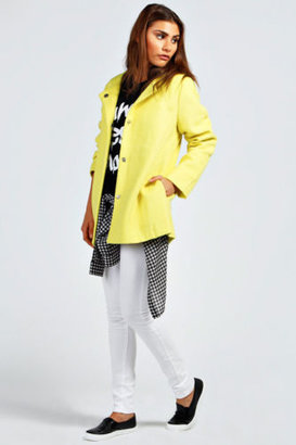 boohoo Womens Ladies Zara Textured Wool Look Boyfriend Coat Jacket In Lemon