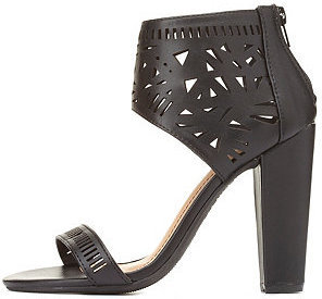 Bamboo Laser Cut-Out Ankle Cuff Heels
