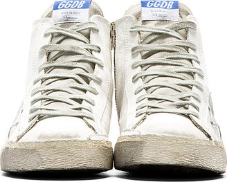 Golden Goose White & Grey Distressed Leather Francy Sneakers