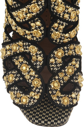 Alaia Plexiglas-heeled embellished raffia sandals
