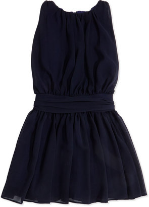 Helena Ruched Chiffon Dress, Navy, Sizes 7-14