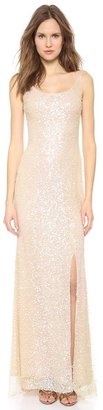 Reem Acra Embroidered Scoop Neck Gown