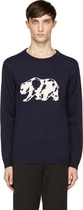 White Mountaineering Navy Bear Knit Sweater