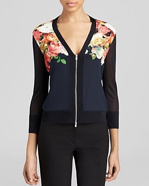 Magaschoni Floral Print Woven & Knit Jacket