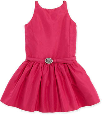Ralph Lauren Childrenswear Silk-Faille Fit-and-Flare Dress, Hibiscus
