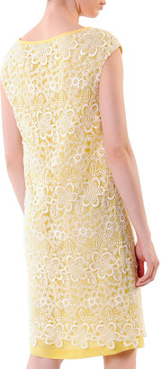 Mantu Lace-Overlay Sheath Dress, Yellow/White
