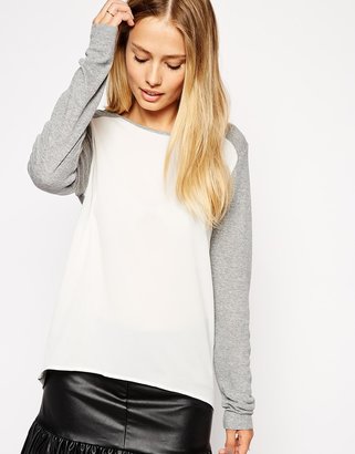 ASOS Top with Woven Front & Baby Rib