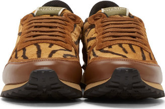 Valentino Tiger Print Calf-Hair & Burgundy Suede Sneakers