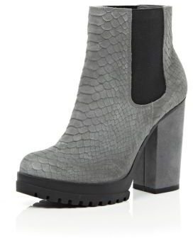 River Island Grey leather snake print ankle boots