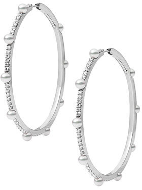 Mikimoto 'Tempo' Akoya Cultured Pearl & Diamond Hoop Earrings