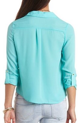 Charlotte Russe Collared Chiffon Wrap Top