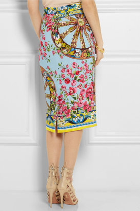 Dolce & Gabbana Printed stretch-silk crepe pencil skirt