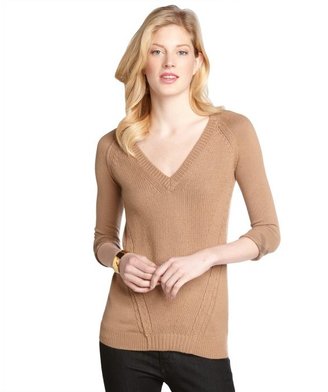 Burberry camel vneck cashmere blend sweater