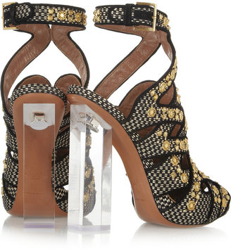 Alaia Plexiglas-heeled embellished raffia sandals