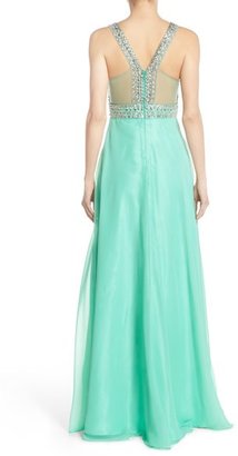 Faviana Embellished Chiffon Fit & Flare Gown