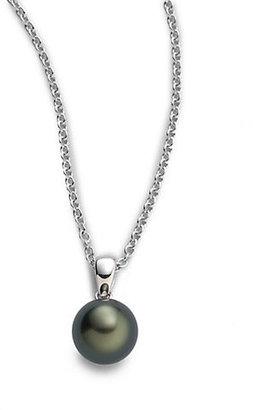 Mikimoto 9MM Black Round Cultured South Sea Pearl & 18K White Gold Pendant Necklace