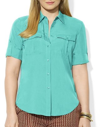 Lauren Ralph Lauren Plus Roll Sleeve Silk Shirt