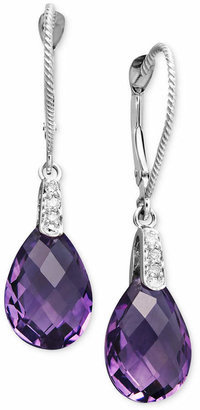 Macy's 14k White Gold Earrings, Amethyst (5-9/10 ct. t.w.) and Diamond Accent Pear Brio Drop