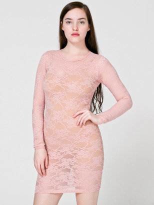 American Apparel Stretch Floral Lace Long Sleeve Mini Dress