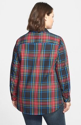 Foxcroft 'Holiday Tartan' Shaped Shirt (Plus Size)