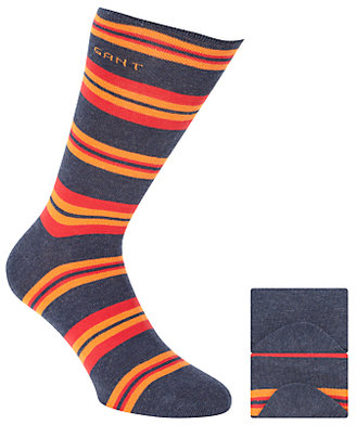 Gant Stripe Socks, Pack of 2, One Size, Dark Blue/Orange/Red