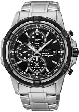 Seiko SSC147P1 Men's Stainless Steel Solar Chronograph Watch, Silver  Black