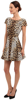 RED Valentino Leopard Print Cap Sleeve Taffeta Dress