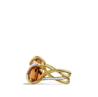 David Yurman Cable Wrap Ring with Madeira Citrine and Diamonds in Gold