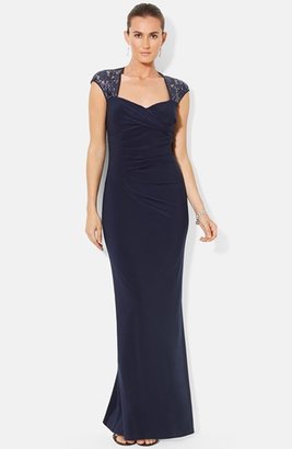 Lauren Ralph Lauren Sequin Lace Sleeve Jersey Gown