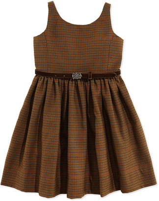 Ralph Lauren Houndstooth Tweed Jumper Dress, Brown, Sizes 2T-3T