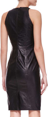 Versace Leather Dress with Woven Center Panel