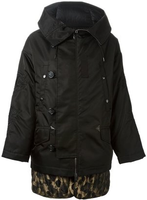 Zipped And Button Down Fastening Padded Lining Hooded Jacket