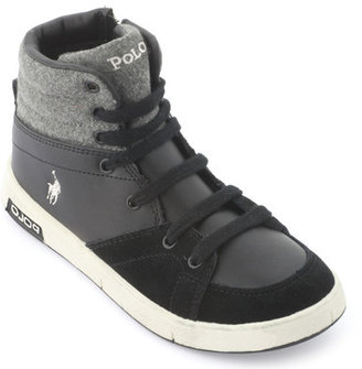 Ralph Lauren leather and textile high trainers with laces - black and mottled grey