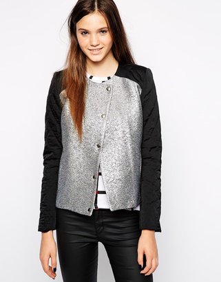 American Retro Magdalena Metallic Jacket With Contrast Sleeves - Silver