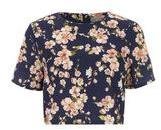 Alice & You Womens Navy Floral Cropped Blouse- Blue