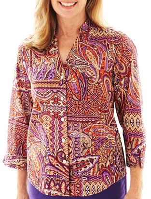 Alfred Dunner Indochine 3/4-Sleeve Paisley Patch Shirt