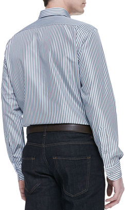 Ermenegildo Zegna Cotton/Silk Striped Button-Down Shirt, Brown