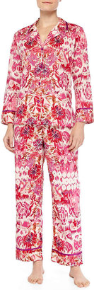 Oscar de la Renta Floral-Print Ikat Pajama Set, Pink