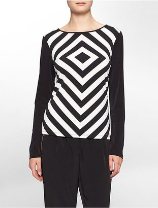Calvin Klein Womens Black + White Stripe Long Sleeve Top