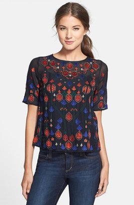 Lucky Brand 'Black Medallion' Embroidered Top